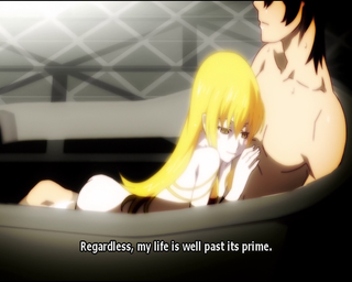 Koyomi, a naked 16-year old boy, shares a bath with a similarly naked 8-year-old girl. Sorry, but the “she’s really a centuries old vampire” doesn’t cut it here. It also lasts most of an episode.
